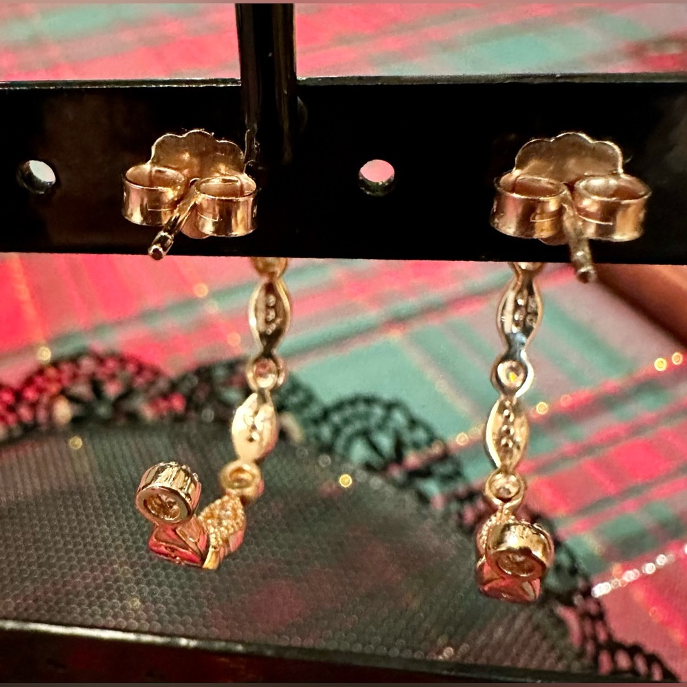 925 Sterling Silver CZ Dangle Hoop Earrings – Milor Italy (Rose Gold–Tone) ✨ - Picture 7 of 8